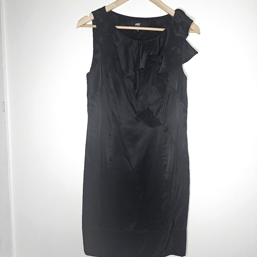 ABS by Allen Schwartz Vintage Satin Ruffle Sheath Dress Size 8